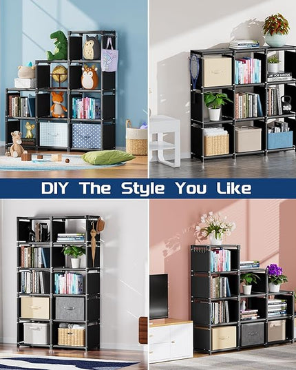 Mavivegue Bookshelf,10 Cube Storage Organizer,Book Shelf Organizer,Tall Bookcase Shelf,Book Cases/Shelves,Black Cube Shelf,Cubbies Closet Storage Organizer Shelves for Bedroom,Living Room,Home,Office - LeafyLoom