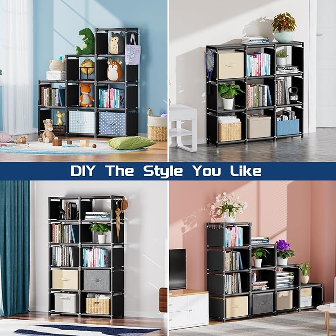 Mavivegue Bookshelf,10 Cube Storage Organizer,Book Shelf Organizer,Tall Bookcase Shelf,Book Cases/Shelves,Black Cube Shelf,Cubbies Closet Storage Organizer Shelves for Bedroom,Living Room,Home,Office - LeafyLoom