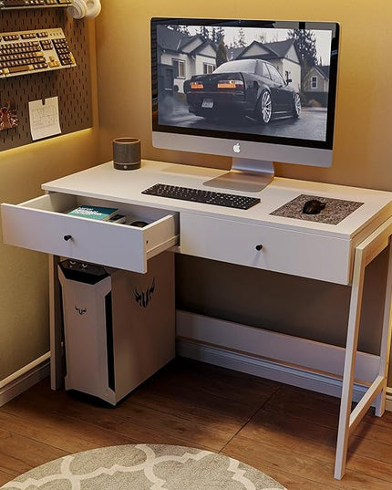 Home Office Desk with Drawers, Small Spaces Writing Desk with Storage for badroom, Work Desk for Home Office, Home Table, white - LeafyLoom