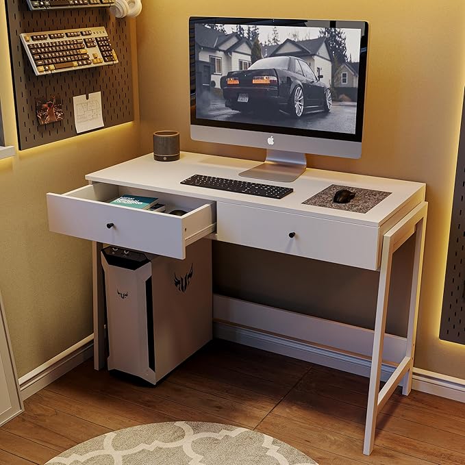 Home Office Desk with Drawers, Small Spaces Writing Desk with Storage for badroom, Work Desk for Home Office, Home Table, white - LeafyLoom