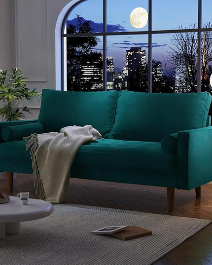 Velvet Furniture for Small Spaces, Mid-Century Modern Loveseats for Living Room, Love Seat Couch Sofas, 70 Inches, Teal Blue - LeafyLoom