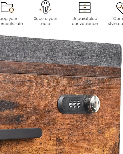 Soohow 3 Drawers Vertical Detachable Cushion Mobile Under Desk File Cabinet with Smart Lock/Casters,Rustic-Black, Large, Brown - LeafyLoom