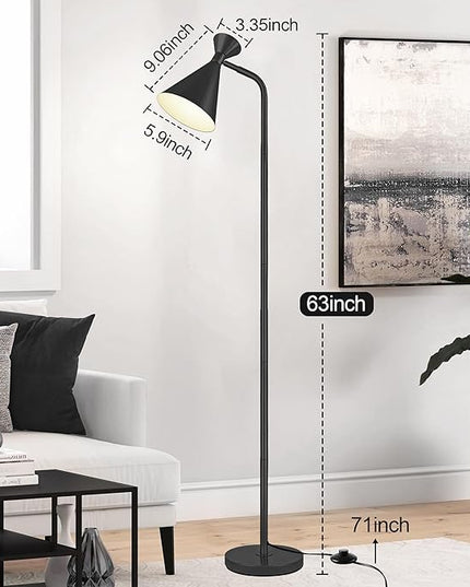 PARTPHONER Floor Lamp for Living Room, Modern Adjustable Metal Heads Standing Lamps, Simple Design Black Floor Lamp with Foot Switch for Bedroom, Office, Kids Room, Reading, Working(Bulb Not Included) - LeafyLoom
