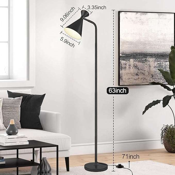 PARTPHONER Floor Lamp for Living Room, Modern Adjustable Metal Heads Standing Lamps, Simple Design Black Floor Lamp with Foot Switch for Bedroom, Office, Kids Room, Reading, Working(Bulb Not Included) - LeafyLoom