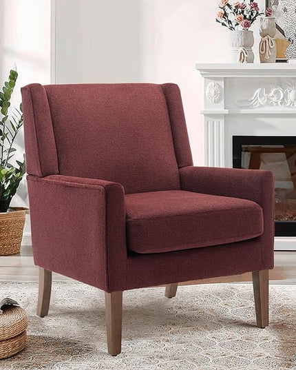 COLAMY Modern Wingback Living Room Chair, Upholstered Fabric Accent Armchair, Single Sofa chair with Lounge Seat and Wood Legs for Bedroom/Office/Reading Spaces, Red - LeafyLoom