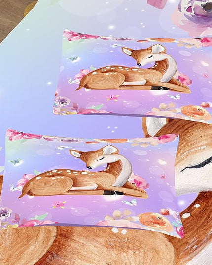 NINENINE Deer Bedding Kawaii Deer Comforter Sets for Girls Kids,Cute Deer Bedding Queen Size Comforter sets for Girls,Watercolor Wildlife Bedding Set with 1 Comforter 2 Pillowcases… - LeafyLoom