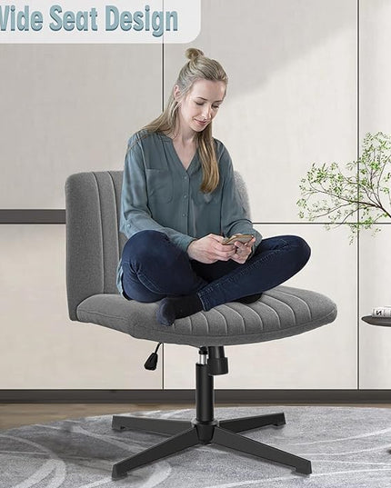 Armless Office Chair no Wheels, Ergonomic Wide Seat Swivel Desk Chair, Height Adjustable Cross Legged Comfortable Computer Chair for Living Room, Vanity Accent Chair Darkgray - LeafyLoom