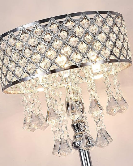 Hsyile KU300256 Mini European Crystal Floor Lamp for Living Room,Bedroom,Office,Chrome Finish,3 Lights - LeafyLoom