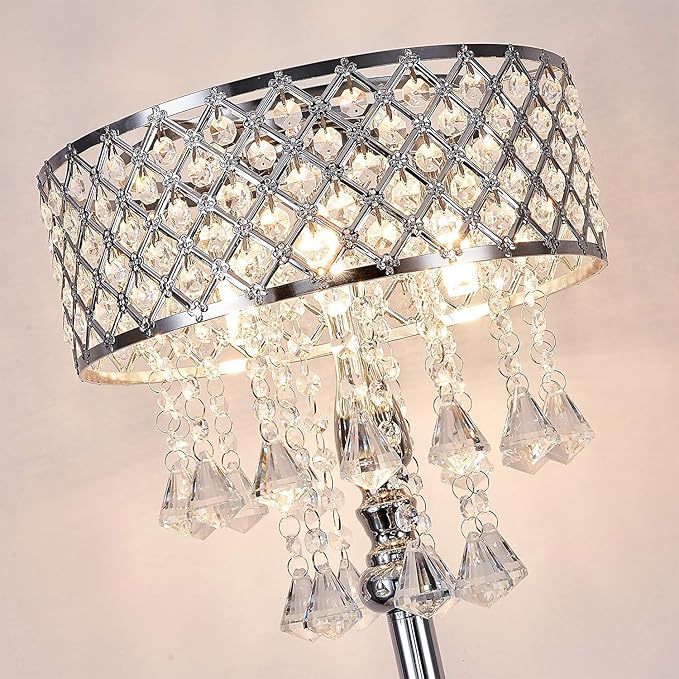 Hsyile KU300256 Mini European Crystal Floor Lamp for Living Room,Bedroom,Office,Chrome Finish,3 Lights - LeafyLoom