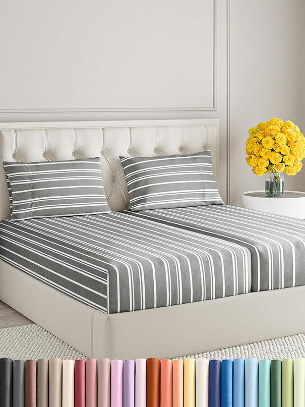 Split King Size 5 Piece Sheet Set - Comfy Breathable & Cooling Sheets - Hotel Luxury Bed Sheets for Women & Men - Deep Pockets, Easy-Fit, Soft & Wrinkle Free Sheets - Grey Stripes Oeko-Tex Bed Sheets - LeafyLoom