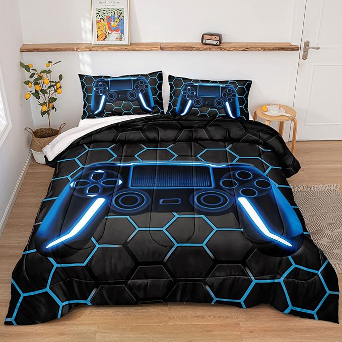 Boys Comforter Set,Gaming Bedding for Kids Teen,Game Console Comforter Set for Gamer Room Decor(comforter-Game41,Full) - LeafyLoom