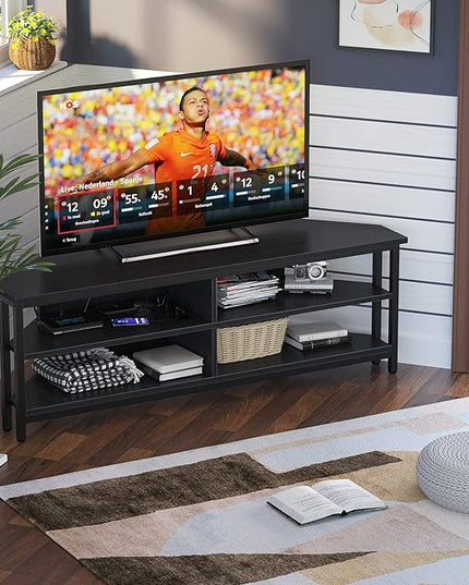 Unikito Corner TV Stand With Power Outlet, Corner Entertainment Center Corner TV Table With 4 Open Storage Corner TV Cabinet Wood TV Stand For Living Room,Bedroom Corner TV Stand For 55 inch TV, Black - LeafyLoom