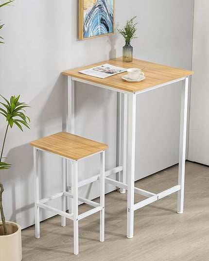Finnhomy Bar Table, 23.6" Pub Table High Top Table, Square Bar Height Table, Counter Height Cocktail Table, Small Kitchen Table Set for 2, Breakfast for Kitchen, Living Room, Oak Beige and White - LeafyLoom