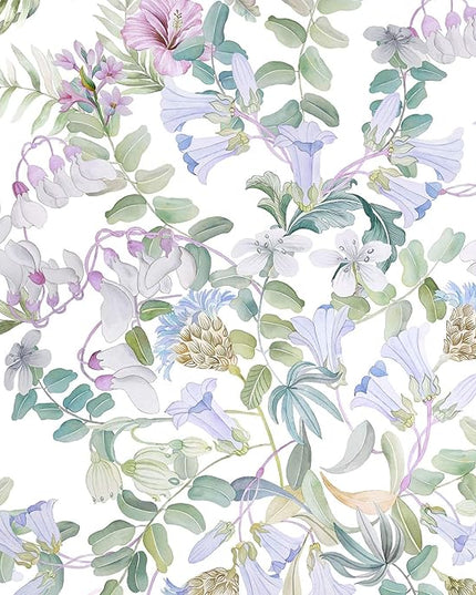 Wake In Cloud - Floral Comforter Set, Flowers Leaves Botanical Plant Cottagecore Aesthetic for Women Kids Girls, Soft Lightweight Bedding, 3 Pieces, Lilac Green, Twin Size - LeafyLoom