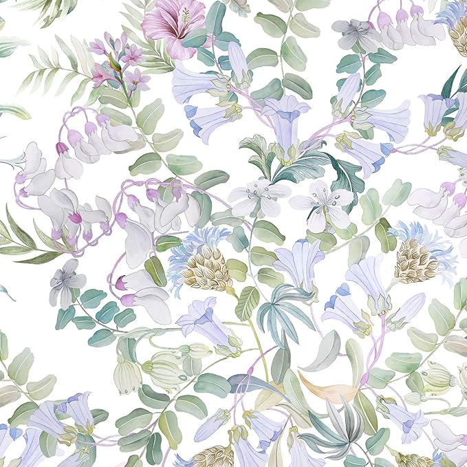 Wake In Cloud - Floral Comforter Set, Flowers Leaves Botanical Plant Cottagecore Aesthetic for Women Kids Girls, Soft Lightweight Bedding, 3 Pieces, Lilac Green, Queen Size - LeafyLoom