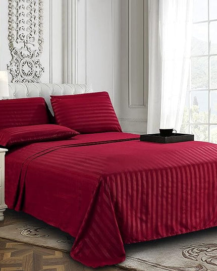 Elegant Comfort Softest and Coziest 4-Piece Sheet Set - 1500 Premium Hotel Quality Microfiber - Luxurious Wrinkle Resistant 4-Piece Damask Stripe Bed Sheet Set, Twin XL, Burgundy - LeafyLoom