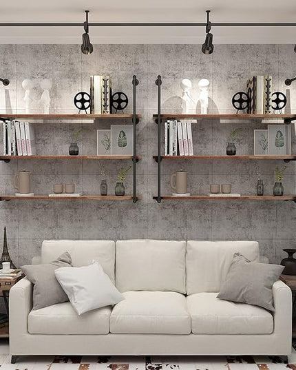 Industrial Wall Mounted Pipe Shelving,Rustic Metal Floating Shelves,Steampunk Real Wood Bookcases,DIY Bookshelf Hanging Shelves,Farmhouse Kitchen Bar Office Home Storage (5-Tier with 4 Boards,36in) - LeafyLoom