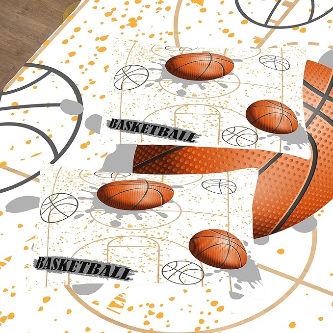 NINENINE White Basketball Comforter Sets for Teen Boys Full Size Sports Bedding White and Gold Comforter Sets with 1 Comforter 2 Pillowcases - LeafyLoom