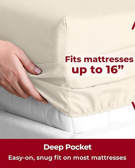 Mellanni Full Sheets Set - 4 PC Iconic Collection Bedding Sheets & Pillowcases - Hotel Luxury, Extra Soft, Cooling Bed Sheets - Deep Pocket up to 16 inch (Full, Golden Ivory) - LeafyLoom