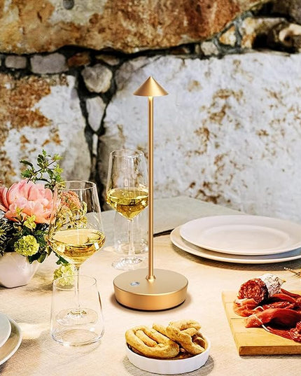 Rechargeable Cordless Table Lamp, 6000mAh LED Battery Operated Desk Lamp Touch 3 Color Stepless Dimming Portable Outdoor Waterproof Table Light for Patio/Restaurant/Dining/Home (Gold) - LeafyLoom