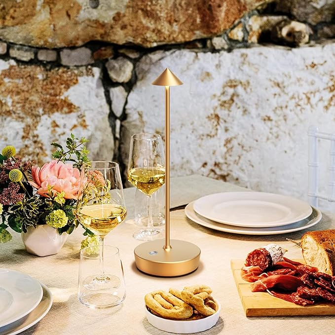 Rechargeable Cordless Table Lamp, 6000mAh LED Battery Operated Desk Lamp Touch 3 Color Stepless Dimming Portable Outdoor Waterproof Table Light for Patio/Restaurant/Dining/Home (Gold) - LeafyLoom