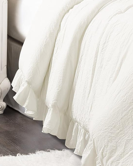 Lush Decor Reyna Ruffle Comforter Set - 3 Piece Cozy Ruffled Bedding Set - Timeless Elegance and Comfort for Bedroom - California King, White - LeafyLoom