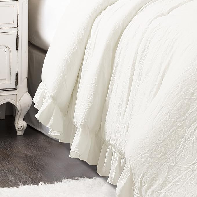 Lush Decor Reyna Ruffle Comforter Set - 3 Piece Cozy Ruffled Bedding Set - Timeless Elegance and Comfort for Bedroom - California King, White - LeafyLoom