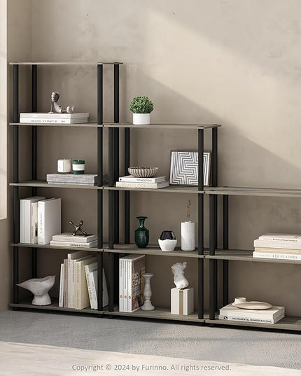 Furinno Turn-N-Tube 3-Tier Multipurpose Compact Display Rack, Shelving Unit, Bookcase, French Oak/Black - LeafyLoom