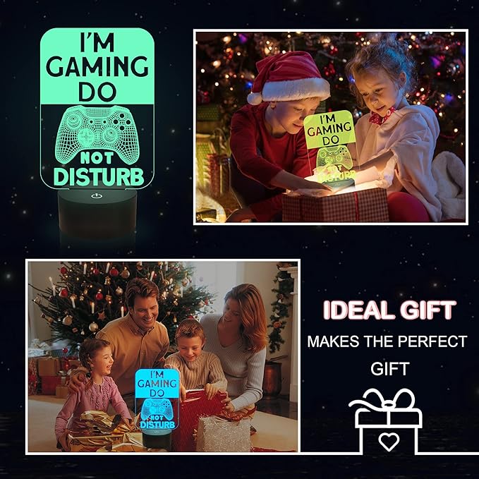 Do Not Disturb I'm Gaming Night Light,Gamepad Graphic Video Games Gamer Gift Funny 3D Illusion Lamp 16 Colors Changing Touch & Remote Control for Men Teenagers and Kids - LeafyLoom