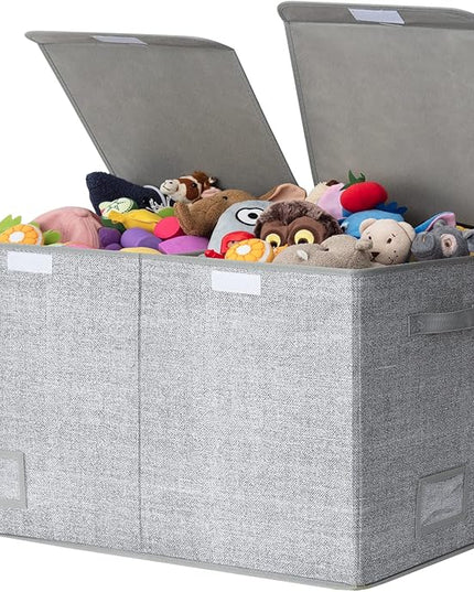GRANNY SAYS Toy Chest with Lids, Foldable Toy Storage Organizer with Handles, Stuffed Animal Storage for Nursery Room Playroom, Living Room, Large Toy Box for Boys and Girls, Gray - LeafyLoom