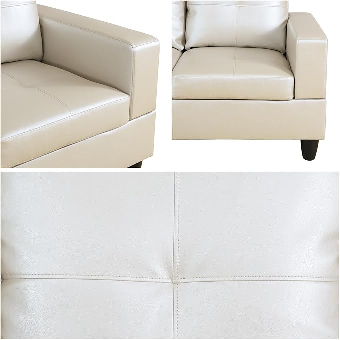 L Shaped Sofa with Ottoman Modern Sectional Living Room, Bedroom, Office, L Couch Glistening White - LeafyLoom