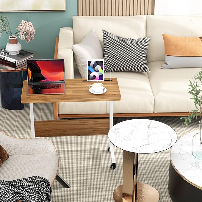 SogesGame 31.5 inches Side Table with Wheels,Snack Side Table with Castors Mobile End Table Easy to Assemble for Laptop,Oak,05#3-80OK-S8-US - LeafyLoom