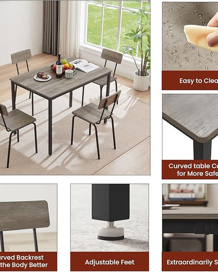 NicBex Bar Table and Chairs Set Small Kitchen Table Set for 4 Dining Table Set 5-Piece Dining Chair with Backrest for Small Space, Industrial Style, Sturdy Construction, Grey - LeafyLoom
