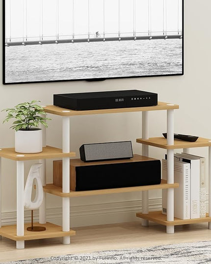 Furinno Turn-N-Tube No Tools Entertainment TV Stands, Beech/White, Square Corner - LeafyLoom