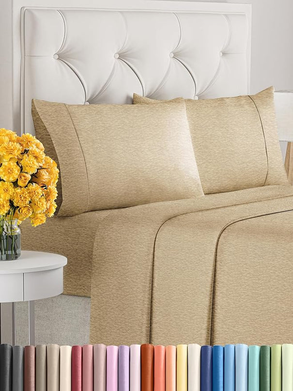 Full Size 4 Piece Sheet Set - Comfy Breathable & Cooling Sheets - Hotel Luxury Bed Sheets for Women & Men - Deep Pockets, Easy-Fit, Soft & Wrinkle Free Sheets - Heathered Tan Oeko-Tex Bed Sheet Set - LeafyLoom
