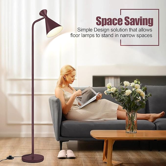 PARTPHONER Floor Lamp for Living Room, Modern Adjustable Metal Heads Standing Lamps, Simple Design Brown Floor Lamp with Foot Switch for Bedroom, Office, Kids Room, Reading, Working(Bulb Not Included) - LeafyLoom