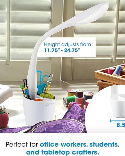OttLite LED Desk Lamp Space Organizer with Flexible Neck Height - 4 Brightness Settings with Touch Activated Controls, Energy-Efficient Natural Daylight LEDs for Home Office, Desk, & Dorms - LeafyLoom
