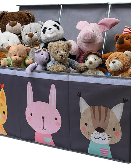 Extra Large Toy Storage Organizer with Lid - Sturdy, Collapsible Toy Chest Storage Box with Cute Design - Toys Bin with Dividers for Kids, Boys, Girls, Nursery, Bedroom, Play room 37"x16"x14" - LeafyLoom