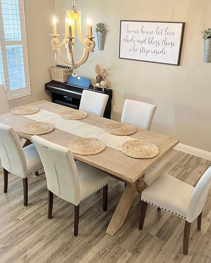 COLAMY Upholstered Parsons Dining Chairs Set of 4, Fabric Dining Room Kitchen Side Chair with Nailhead Trim and Wood Legs - Beige - LeafyLoom