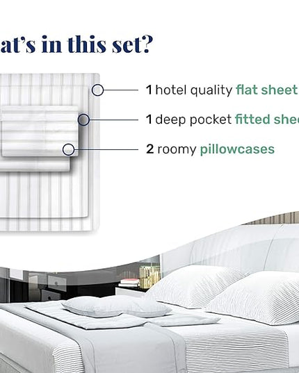 California Design Den California King Sheet Set - 100% Cotton, 600 Thread Count Deep Pocket, Luxury Soft Sateen Hotel-Quality Cal King Sheet Set - Ticking Stripe Pattern - LeafyLoom