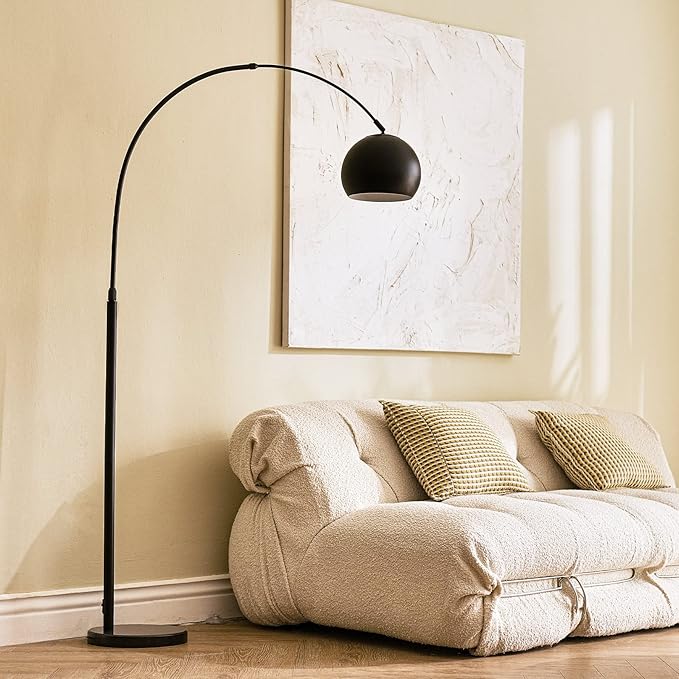 Arc Floor Lamps Metal Shade, BlackFloor Lamp Over The Couch, 360° Rotatable Standing Lamp for Reading Office, Bedroom, Living Room - LeafyLoom