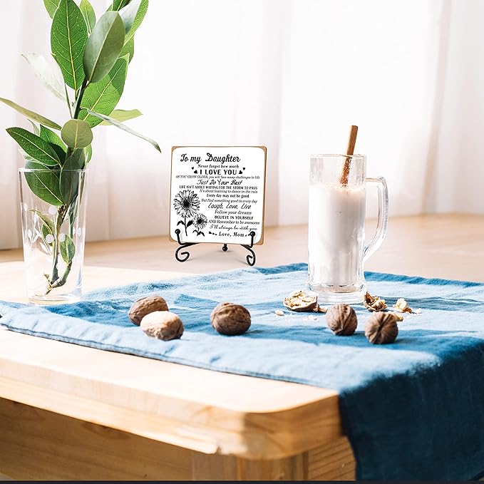 Daughter Gift from Mom, To My Daughter Gift Desk Decor Wood Plaque with Stand, Home Office Table Desk Sign Keepsake -A36 - LeafyLoom