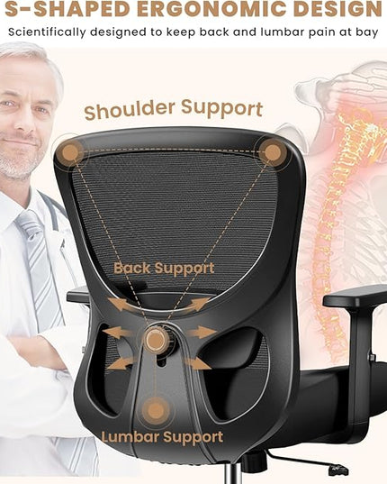 Office Chair Ergonomic Desk Chair with Adjustable Lumbar Support, Swivel Comfy Computer Chair Heavy Duty Executive Chair for Home Office - LeafyLoom