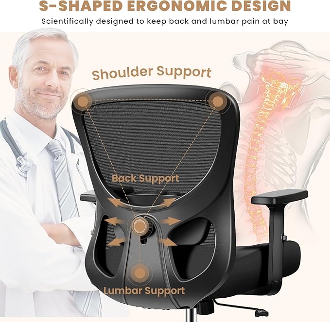Office Chair Ergonomic Desk Chair with Adjustable Lumbar Support, Swivel Comfy Computer Chair Heavy Duty Executive Chair for Home Office - LeafyLoom