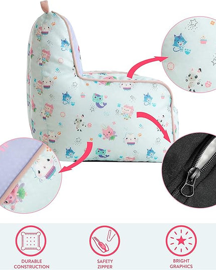 Idea Nuova Gabby's Dollhouse Kids Fabric Bean Bag Chair with Piping & Top Carry Handle, Large - LeafyLoom