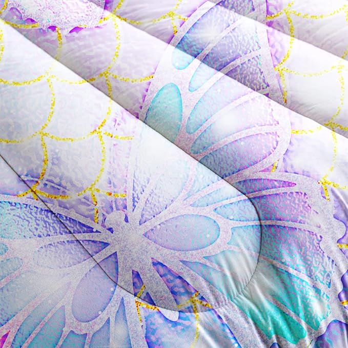 CVHOUSE Butterfly Comforter Set Queen Size,Rainbow Mermaid Butterfliy Bedding Set for Kids Girls,Rainbow Mermaid Butterflies Quilt Set Butterfly Duvet Set Girl's Bedroom Decor 3 Pieces, Eebttaf075 - LeafyLoom