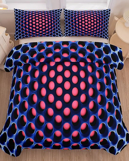 NINENINE Honeycomb Bedding Girls Comforter Set Twin Pink and Blue Bedding Geometric Stereoscopic Comforter Sets for Kids Geometrical Bed Set with 1 Comforter 1Pillowcase - LeafyLoom