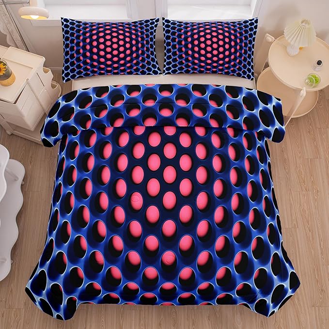 NINENINE Honeycomb Bedding Girls Comforter Set Twin Pink and Blue Bedding Geometric Stereoscopic Comforter Sets for Kids Geometrical Bed Set with 1 Comforter 1Pillowcase - LeafyLoom