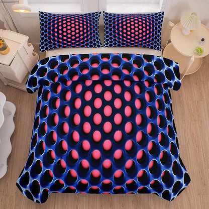 NINENINE Honeycomb Bedding Girls Comforter Set Twin Pink and Blue Bedding Geometric Stereoscopic Comforter Sets for Kids Geometrical Bed Set with 1 Comforter 1Pillowcase - LeafyLoom
