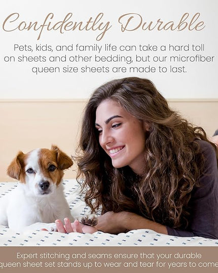 Linen Market 4 Piece Queen Bedding Sheet Set (Navy Blue Lilies) - Sleep Better Than Ever with These Ultra-Soft & Cooling Bed Sheets for Your Queen Size Bed - Deep Pocket Fits 16" Mattress - LeafyLoom